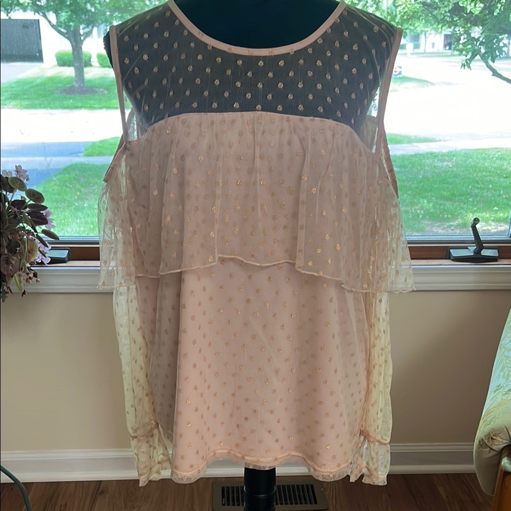 Boutique brand cold shoulder peach and copper blouse, size 0X